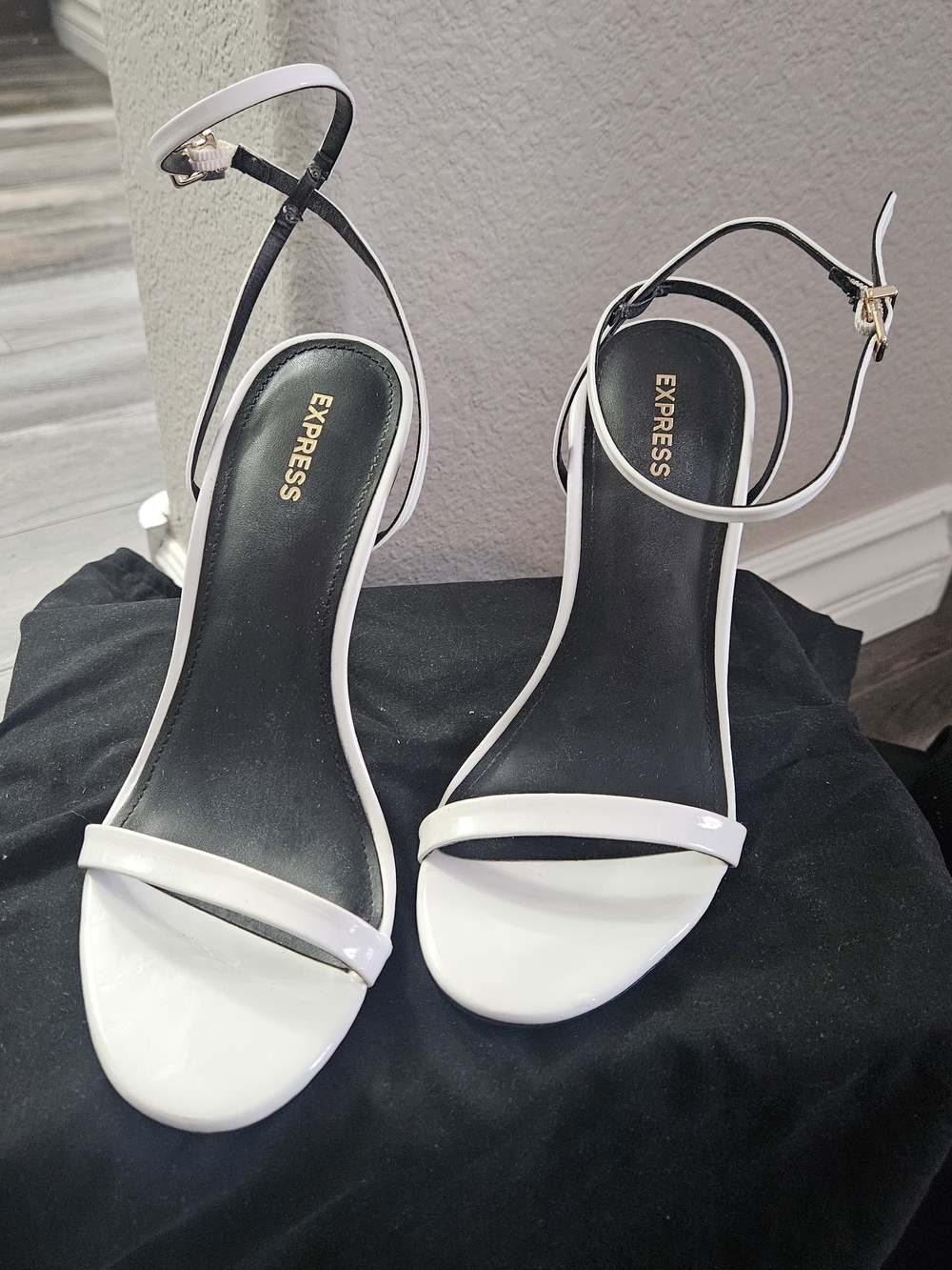 Express White Patent Ankle-Strap Heels